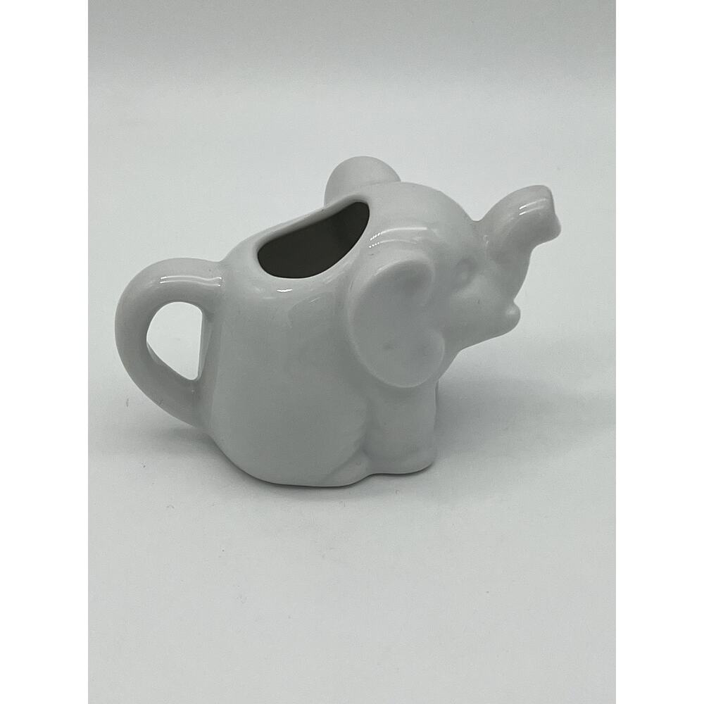 Vintage Glossy White Ceramic Miniature Elephant Personal Creamer Kitchen Serware